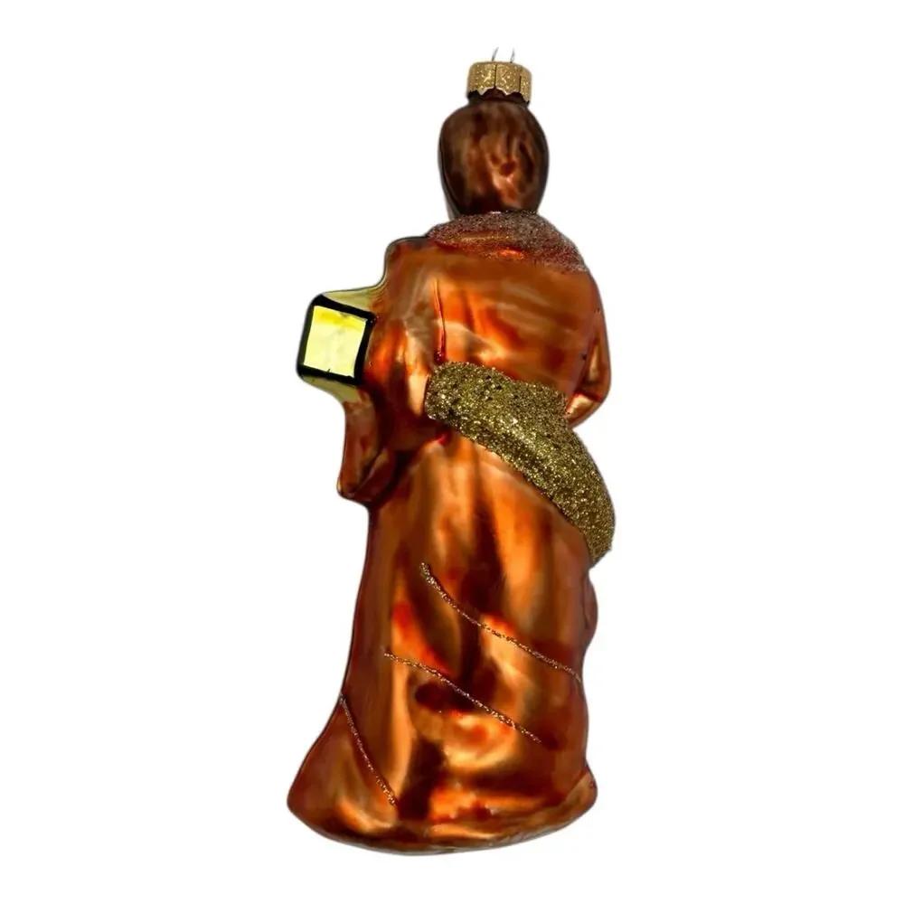 Vintage Glass Christmas Ornament Shepherd Wiseman Poland Satin Red Gold‎ EUC